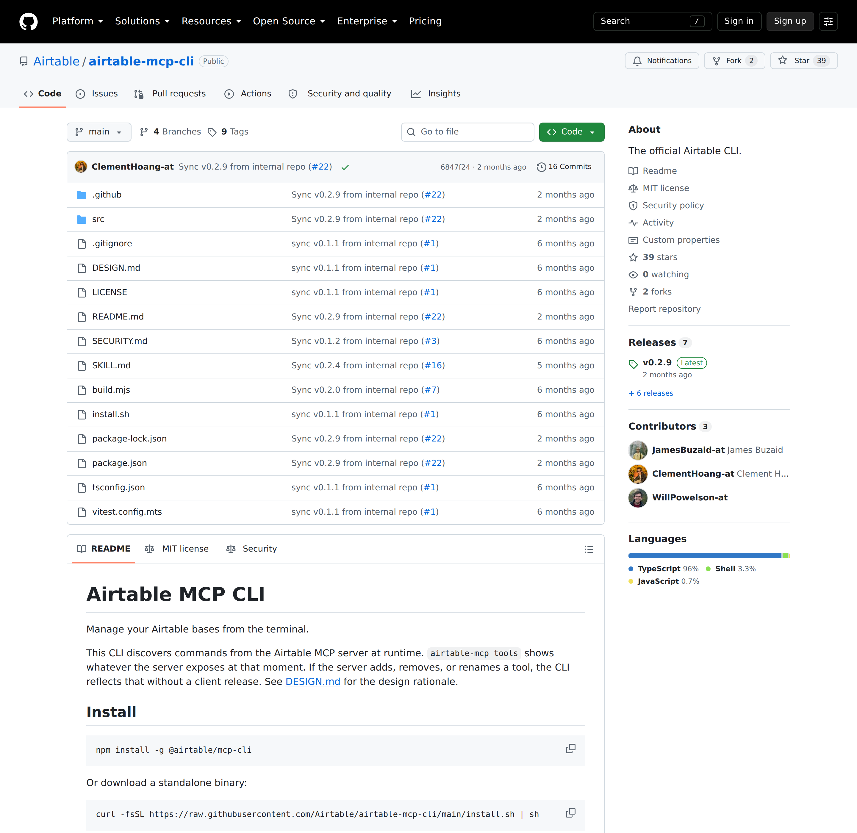 Airtable official MCP CLI repository