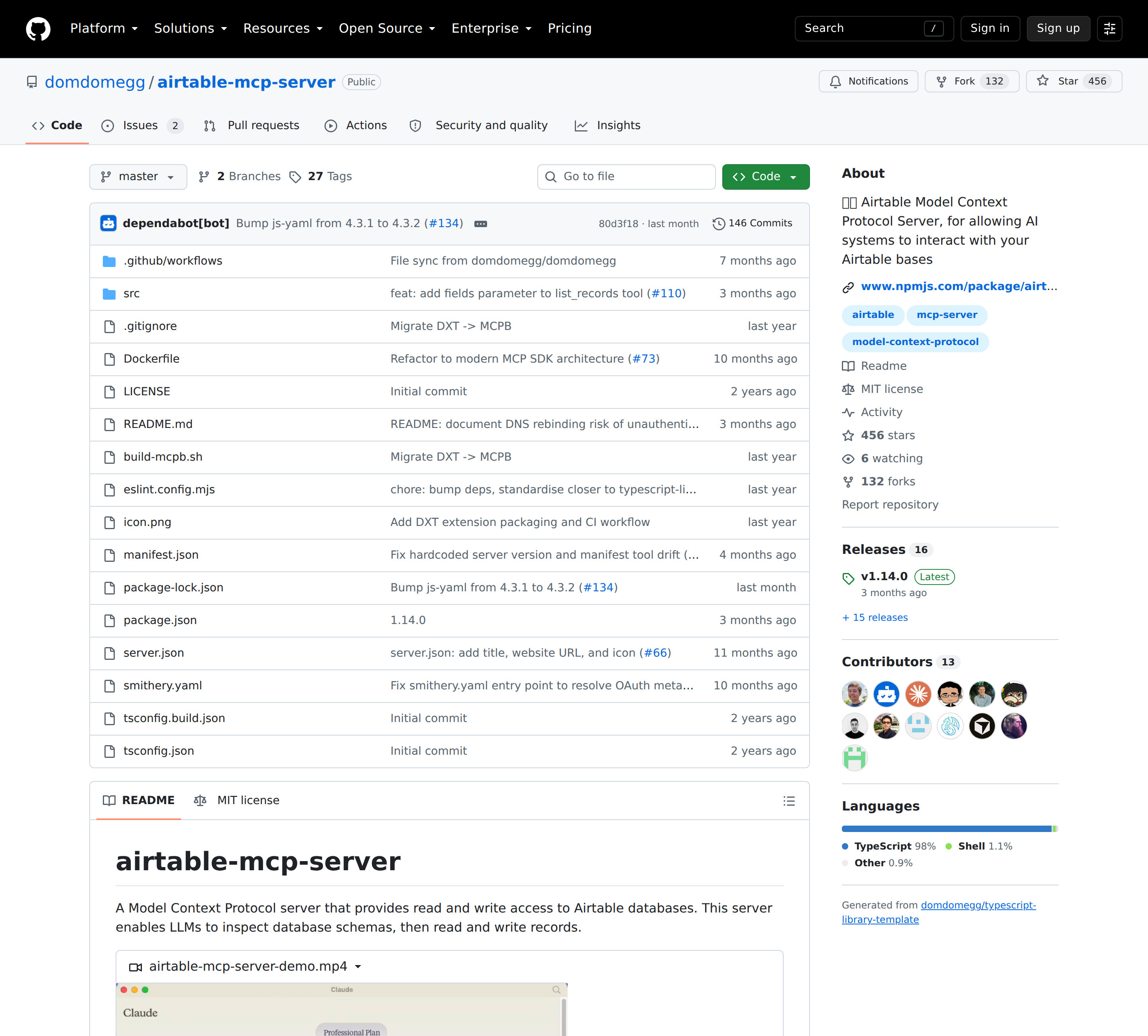 Community Airtable MCP server on GitHub