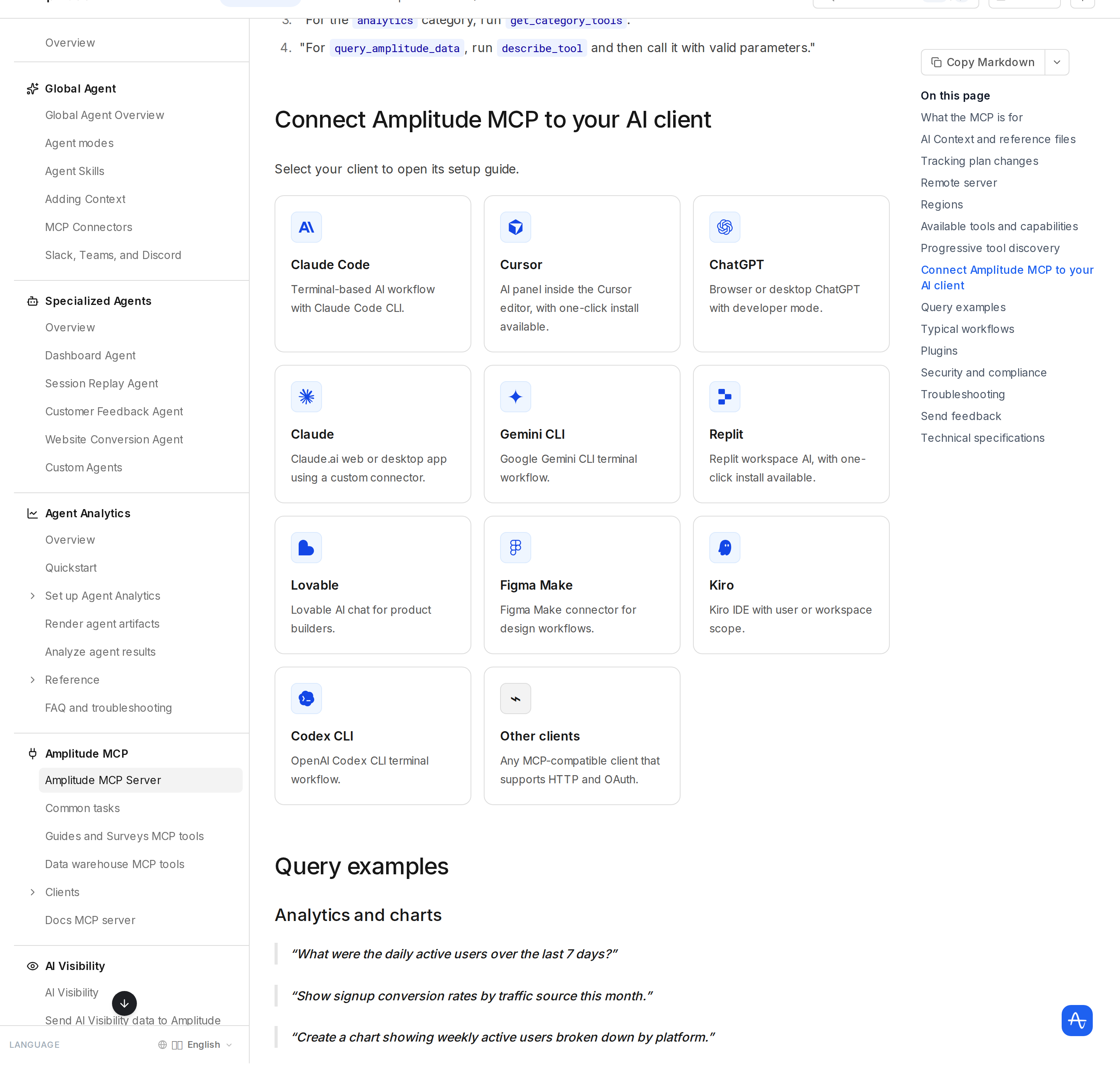 Connect Amplitude MCP to your AI client — per-client setup guides