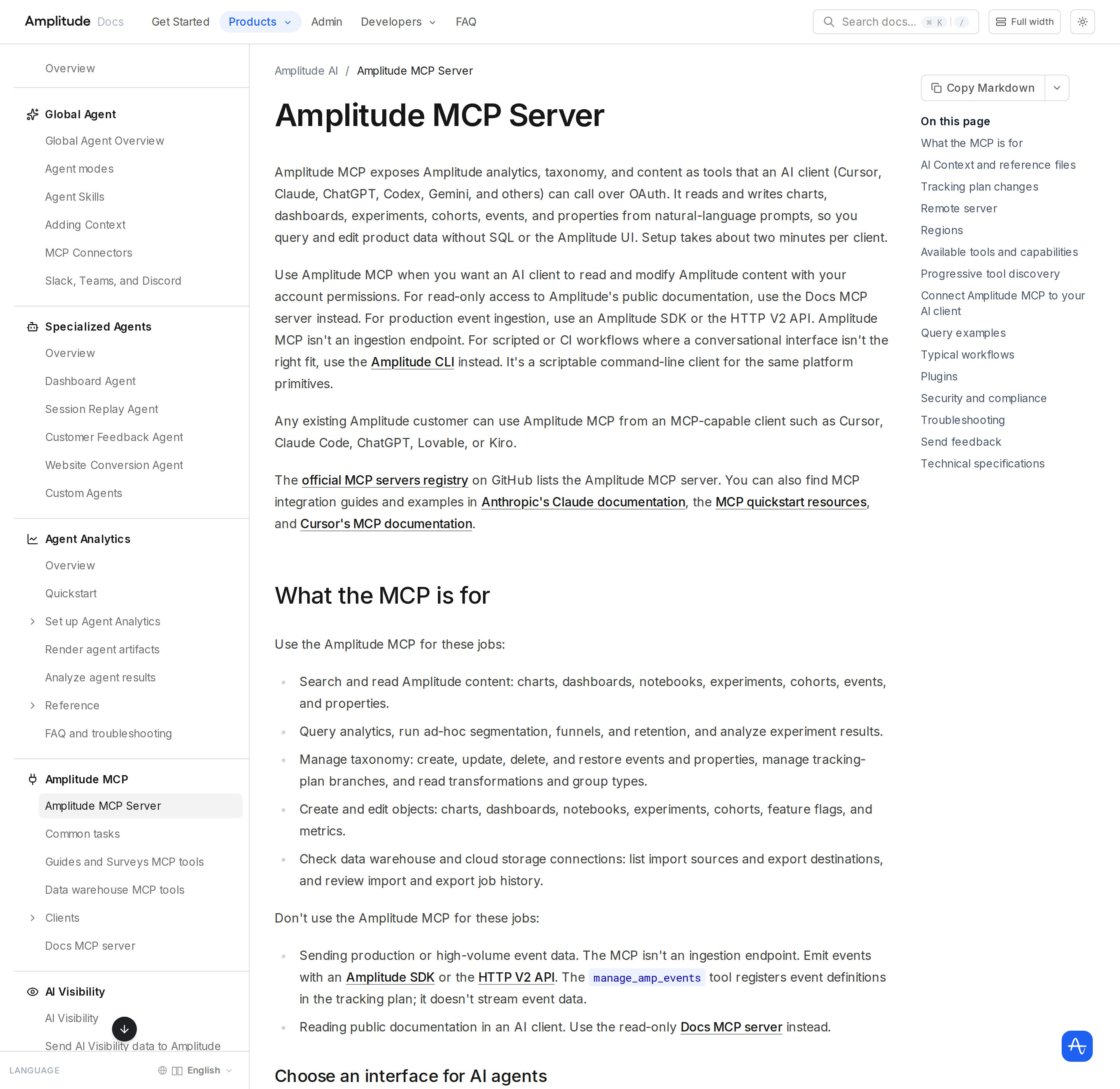 Amplitude MCP Server — official docs page