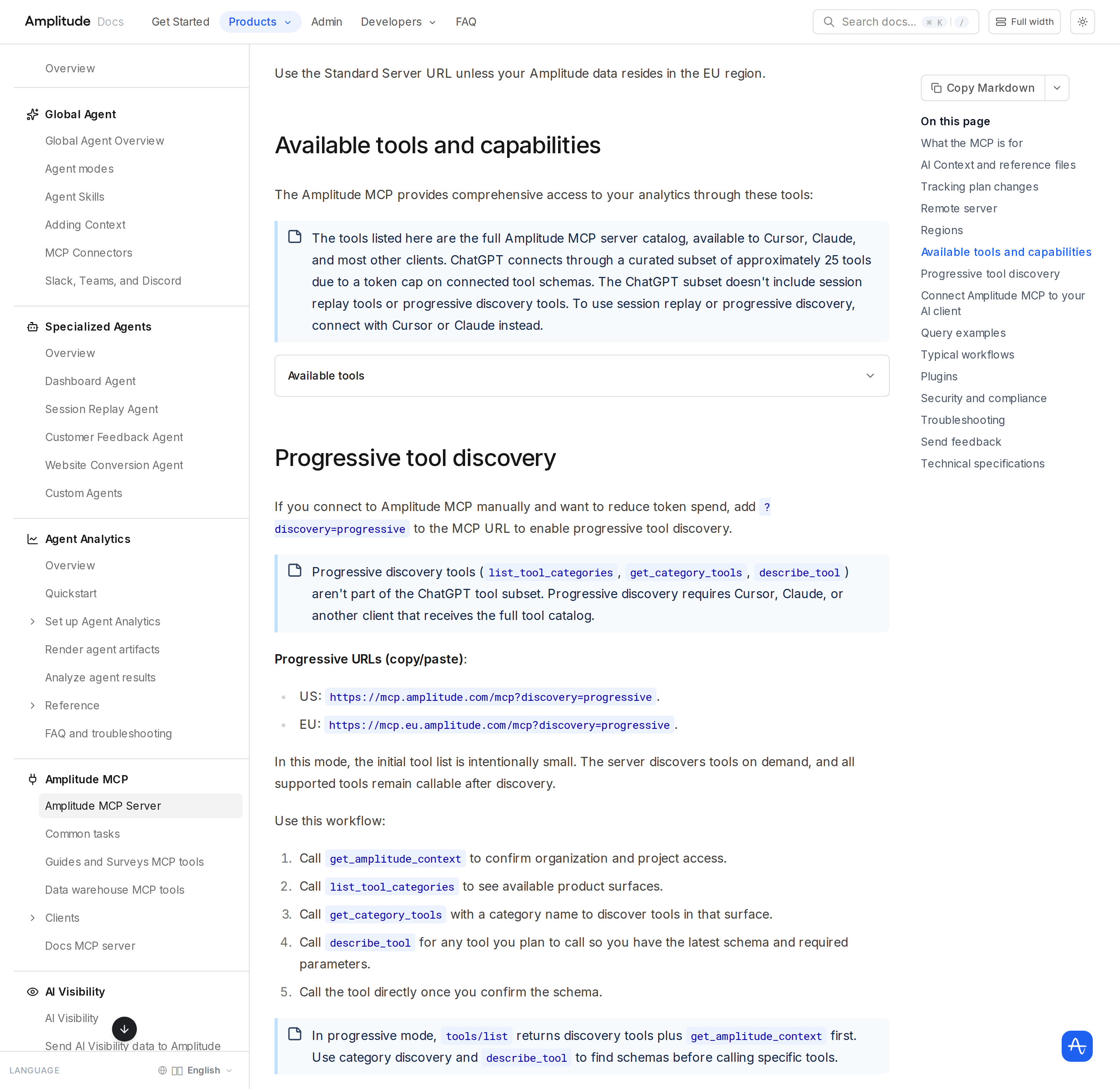 Available tools and capabilities — full Amplitude MCP catalog