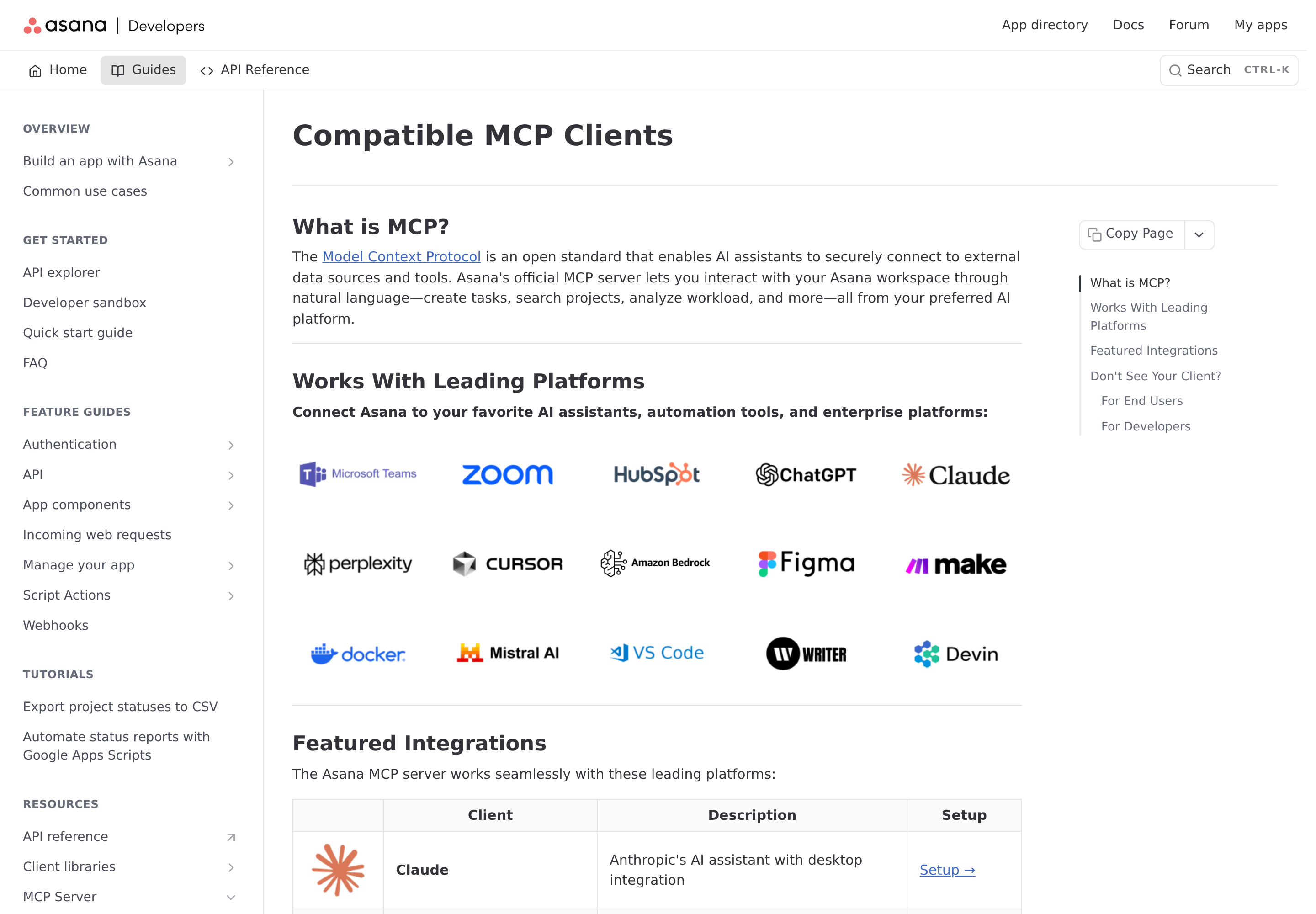 Compatible MCP clients for Asana's official server — ChatGPT, Claude, Cursor, VS Code, Docker and more