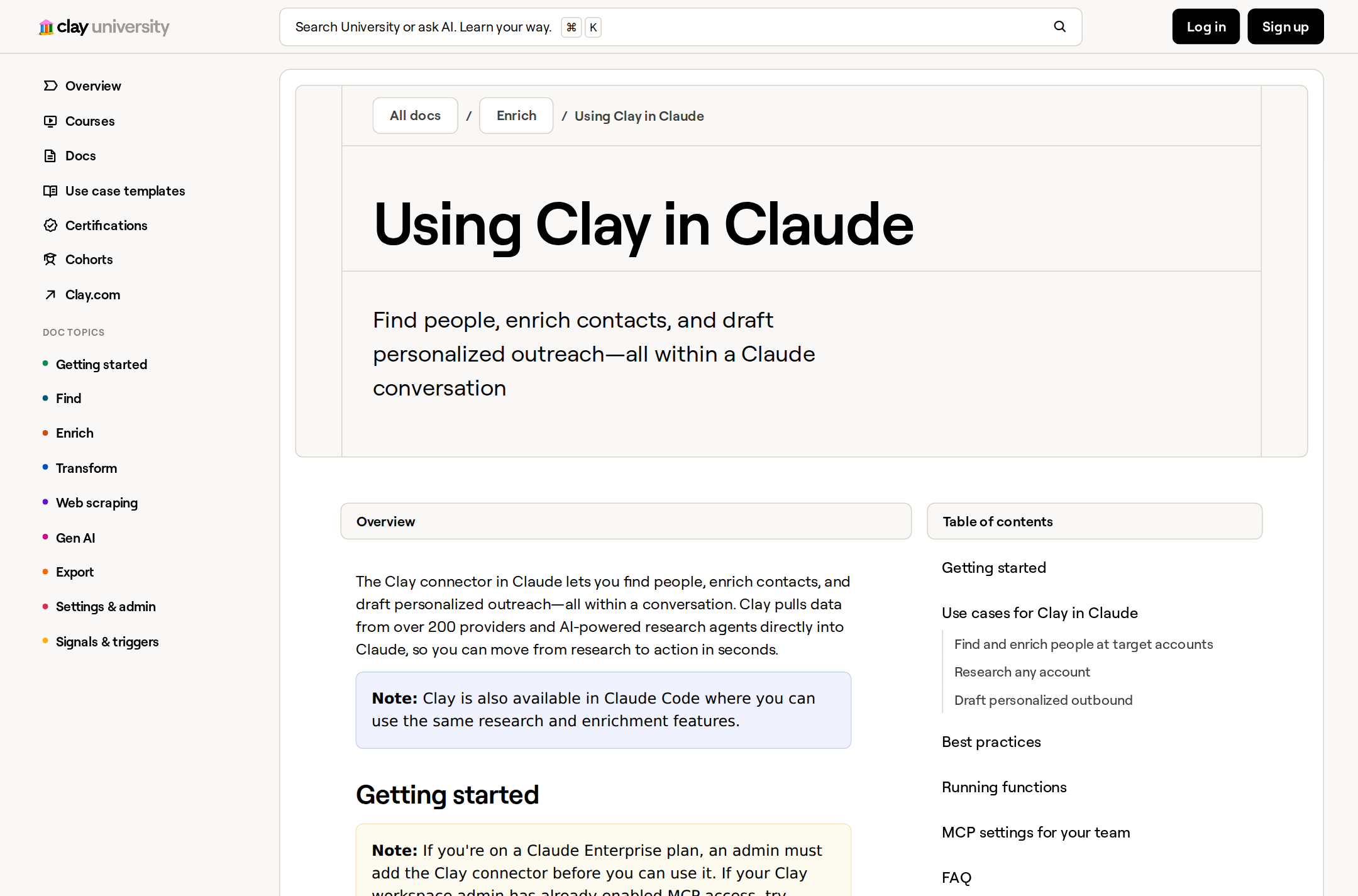 Clay in Claude — functions surface by name inside the conversation