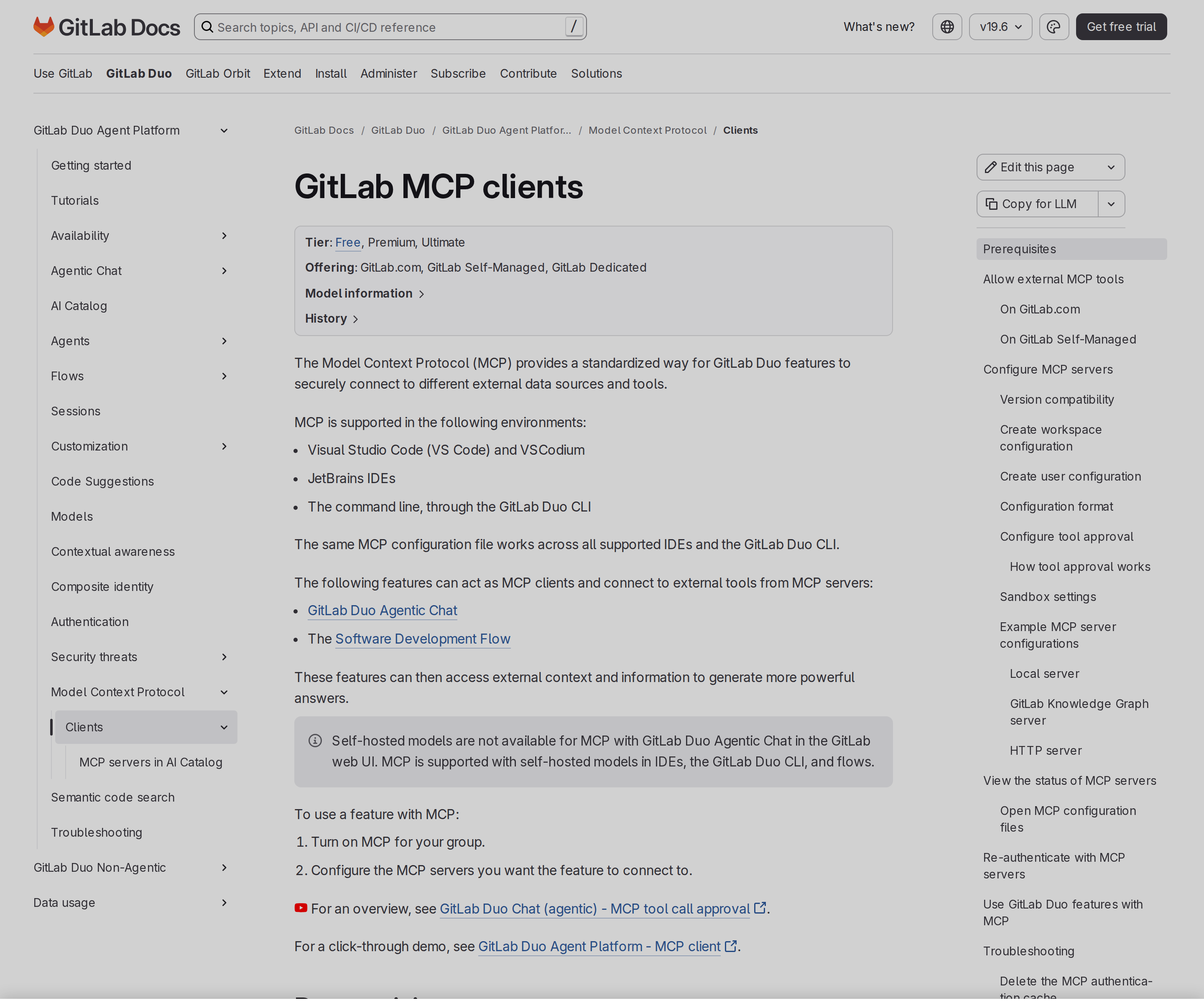 GitLab MCP clients documentation — configuration format and per-client setup