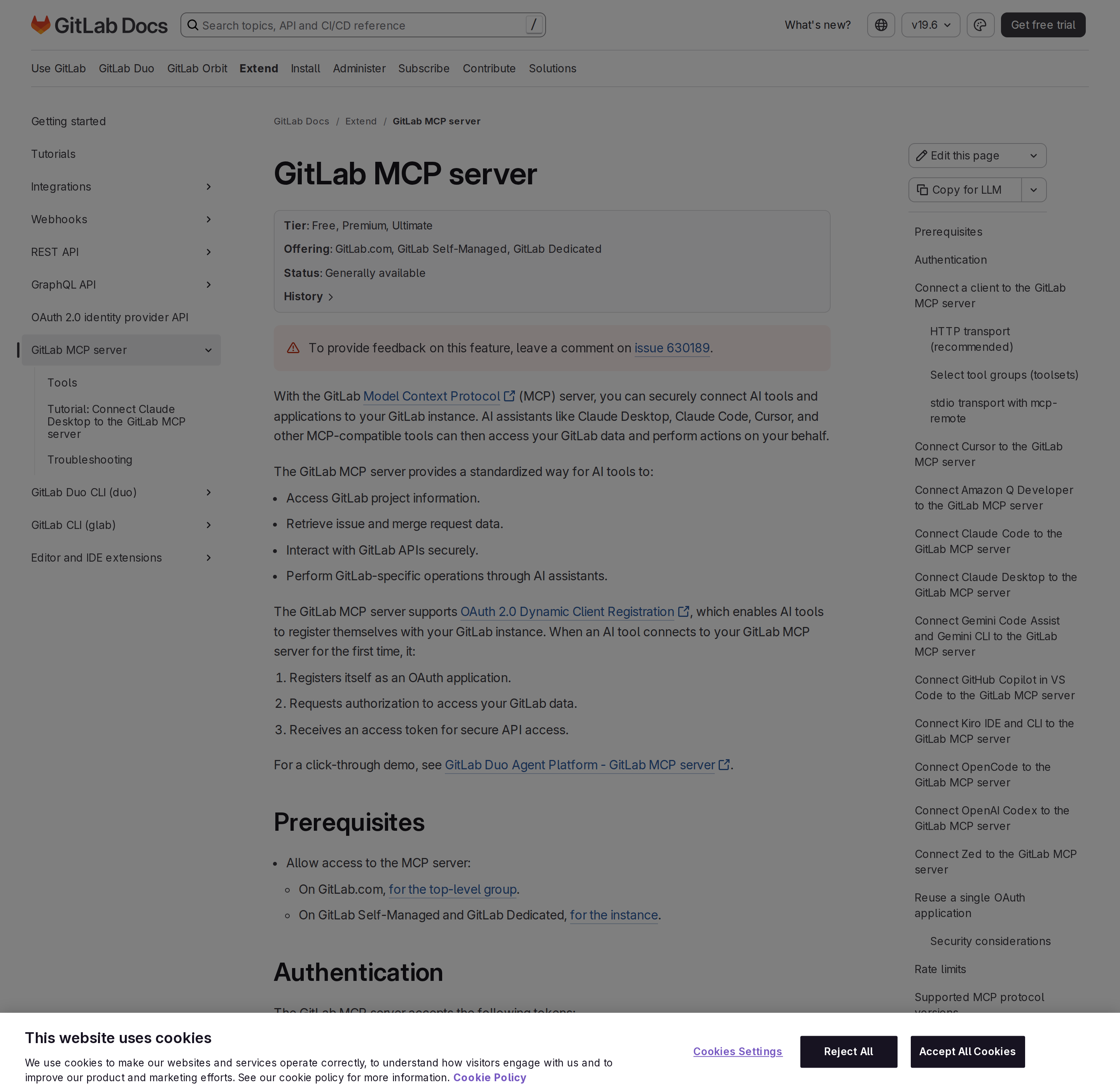 GitLab MCP server documentation — official server, OAuth 2.0 DCR, HTTP transport