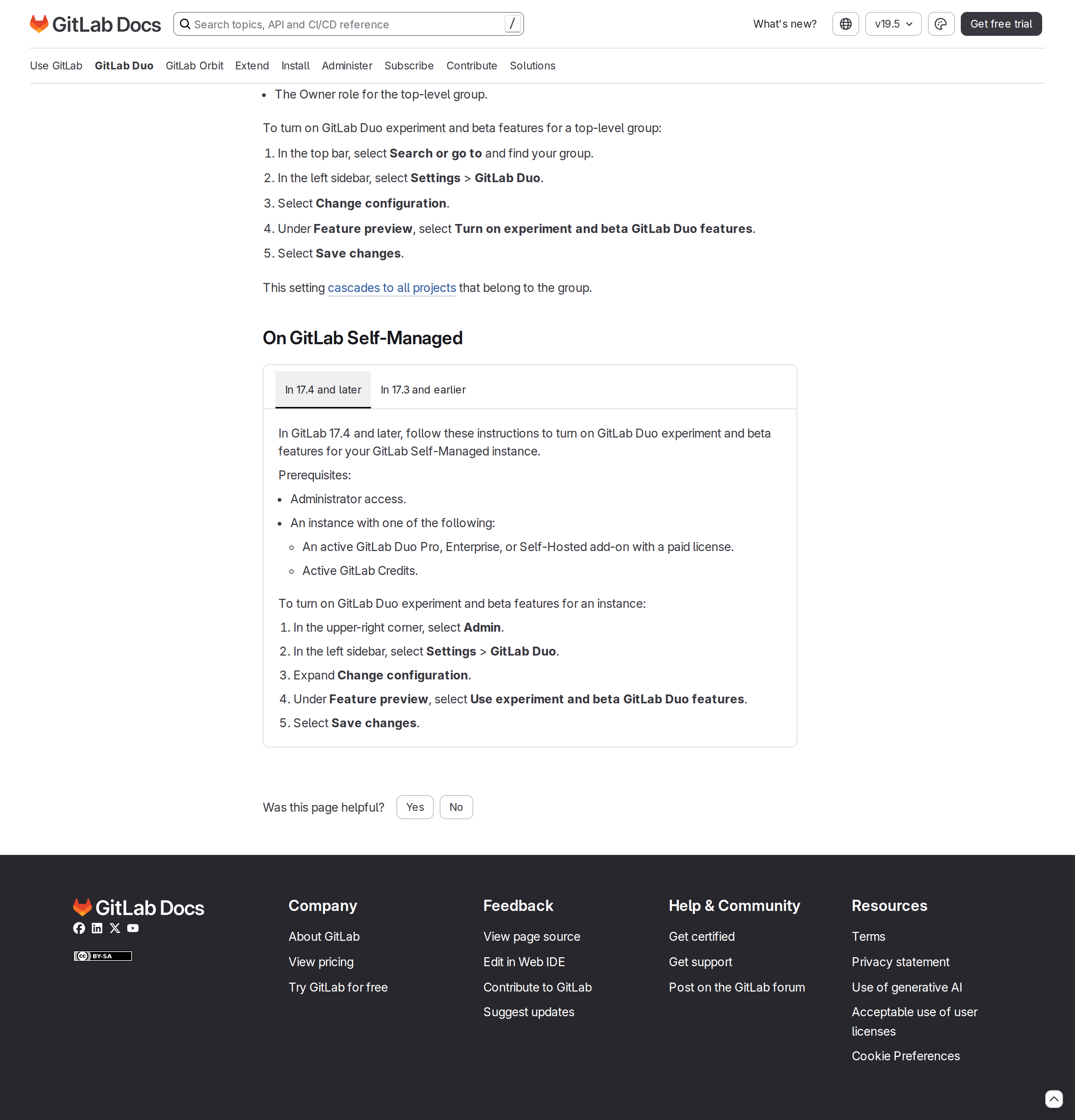 Turning GitLab Duo on or off — availability is controlled per group, subgroup, and project
