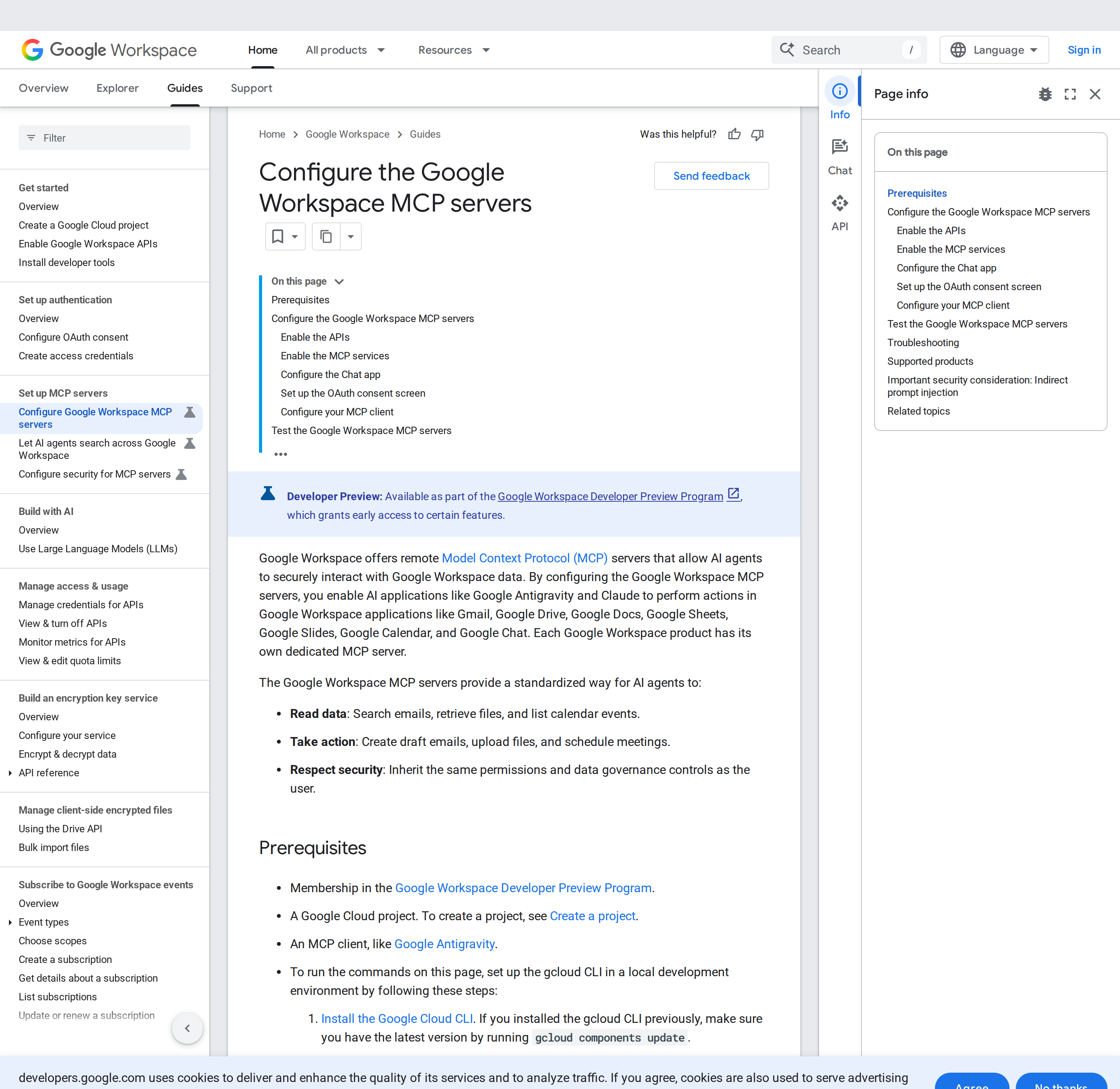 Configure the Google Workspace MCP servers — Google's official setup guide