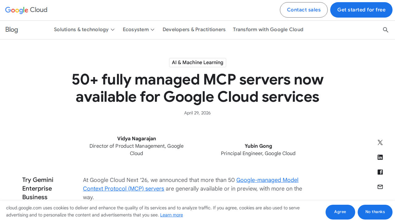 Google-managed MCP servers announcement — Google Cloud Next '26