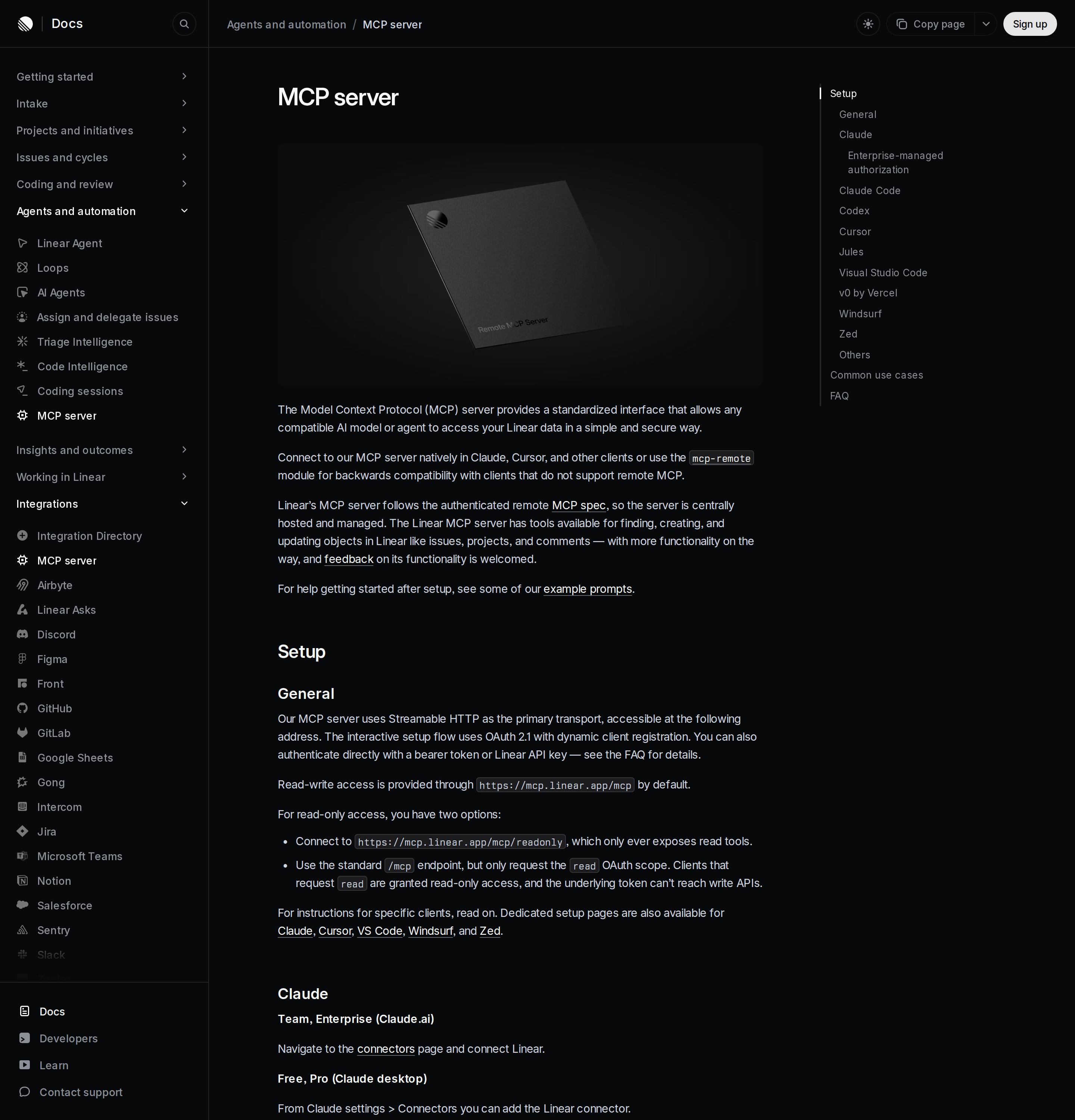 Linear MCP server documentation