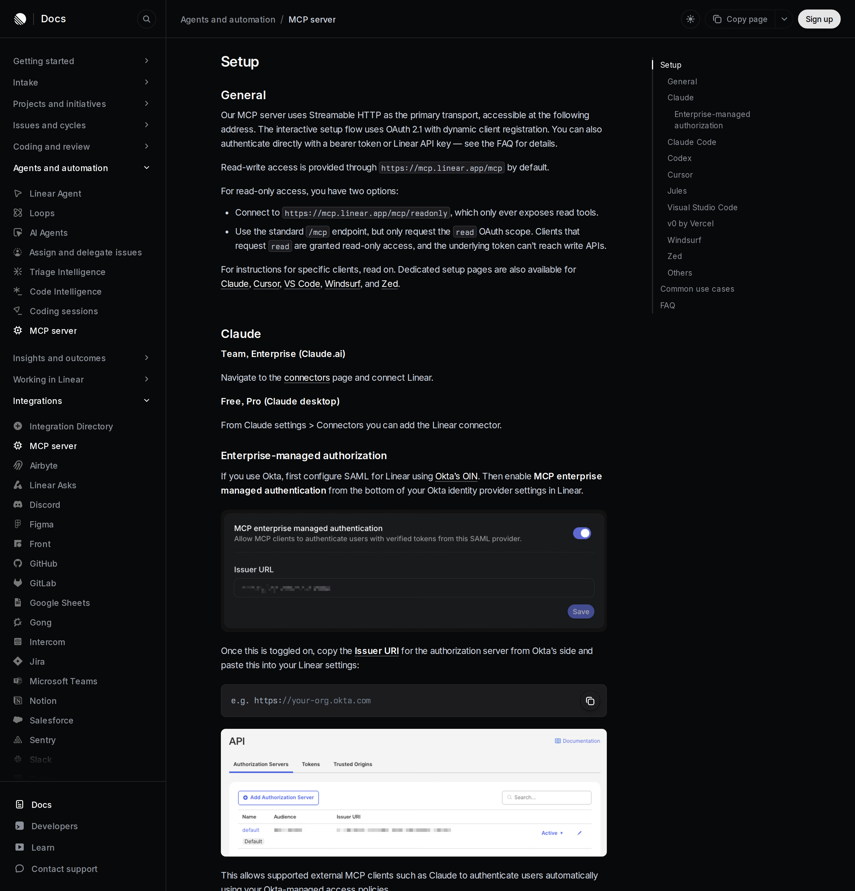 Enterprise-managed authorization setup in Linear