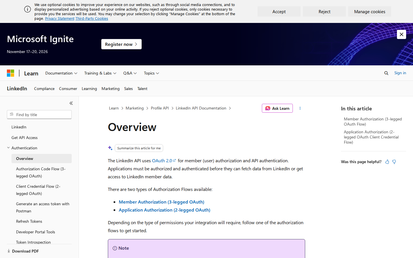 LinkedIn developer authentication — OAuth 2.0 flows overview