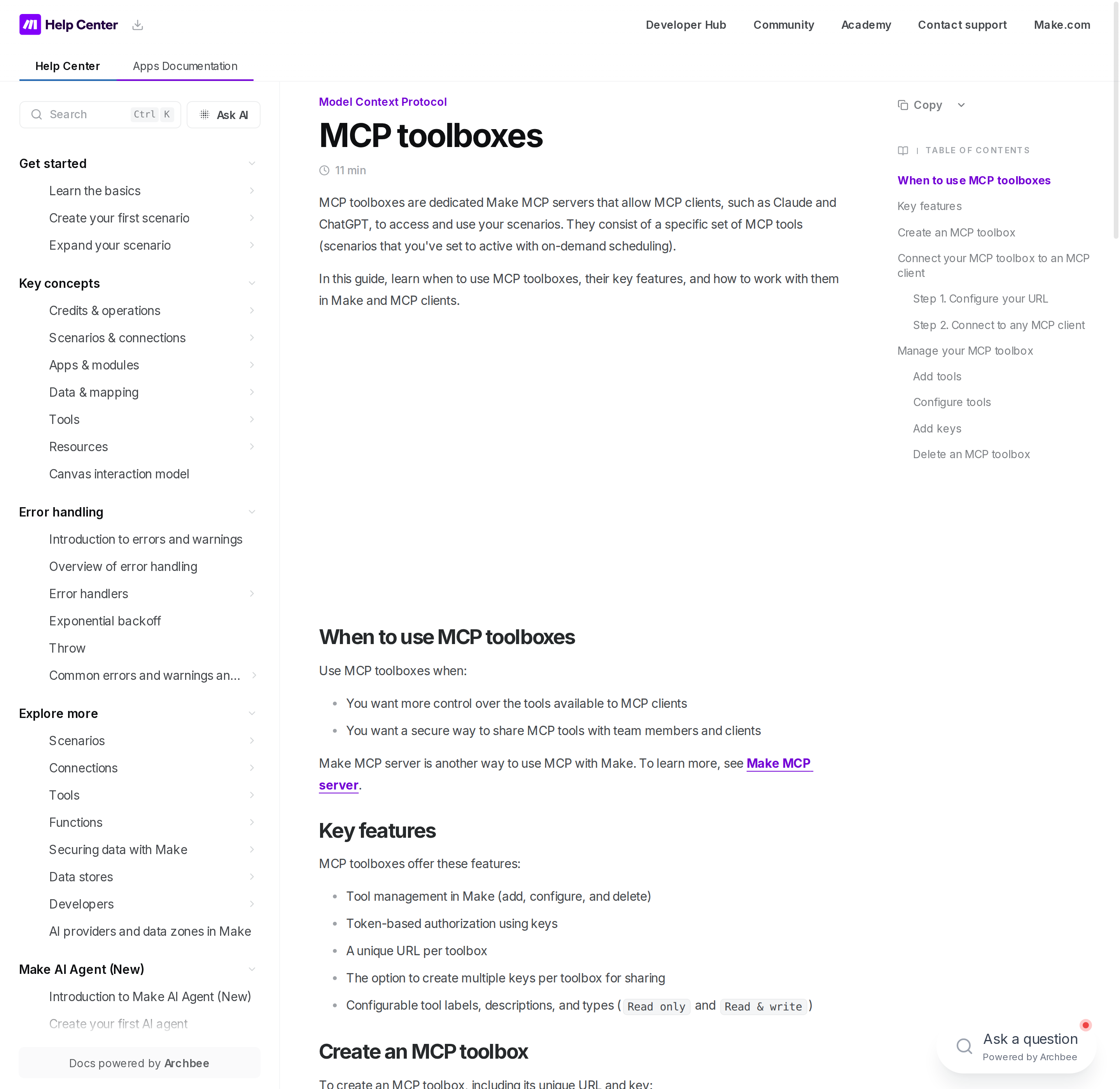 MCP Toolboxes — dedicated per-toolbox MCP servers with their own URLs, keys, and read-only/read-write annotations