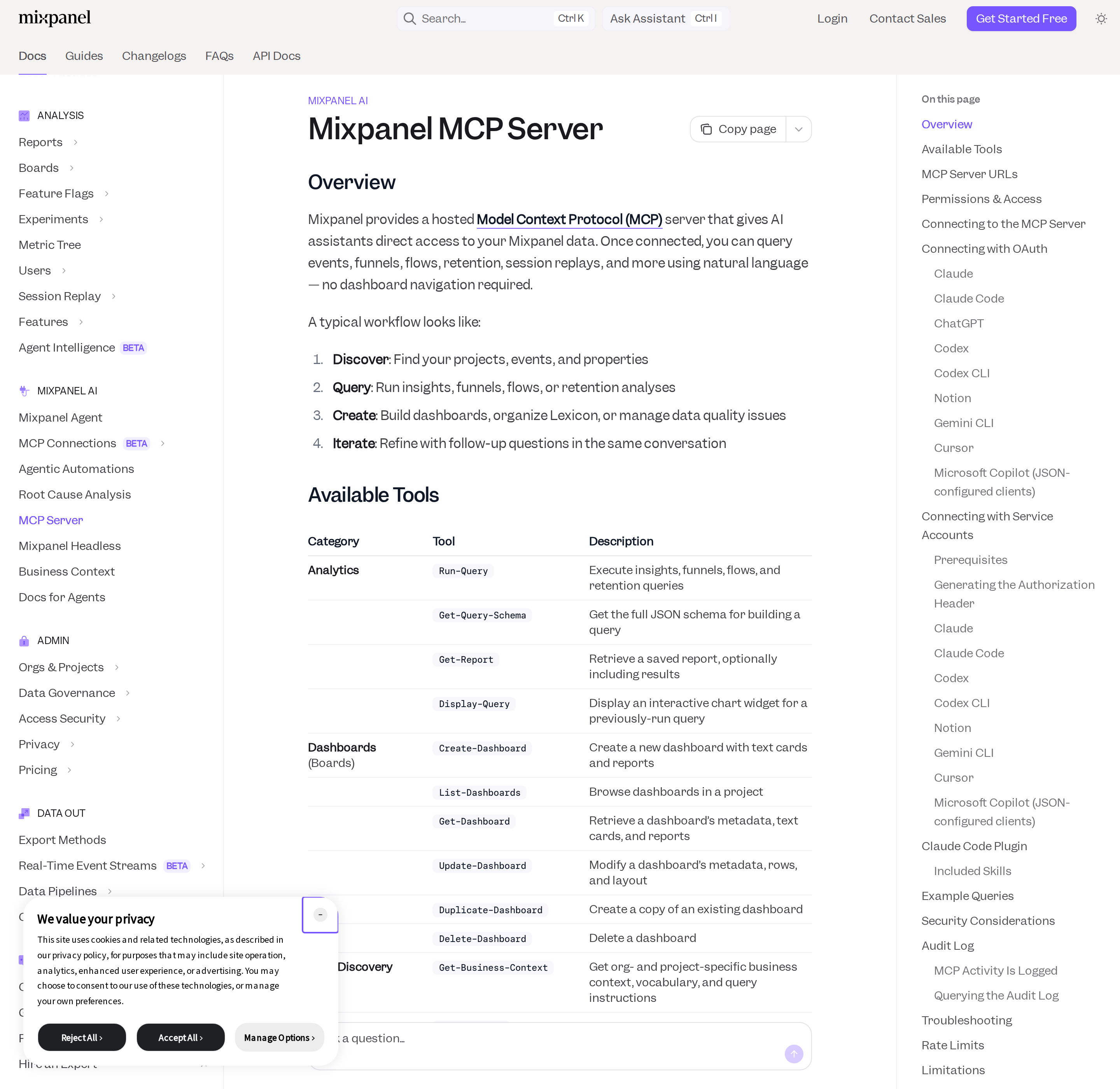 Mixpanel's official MCP Server documentation