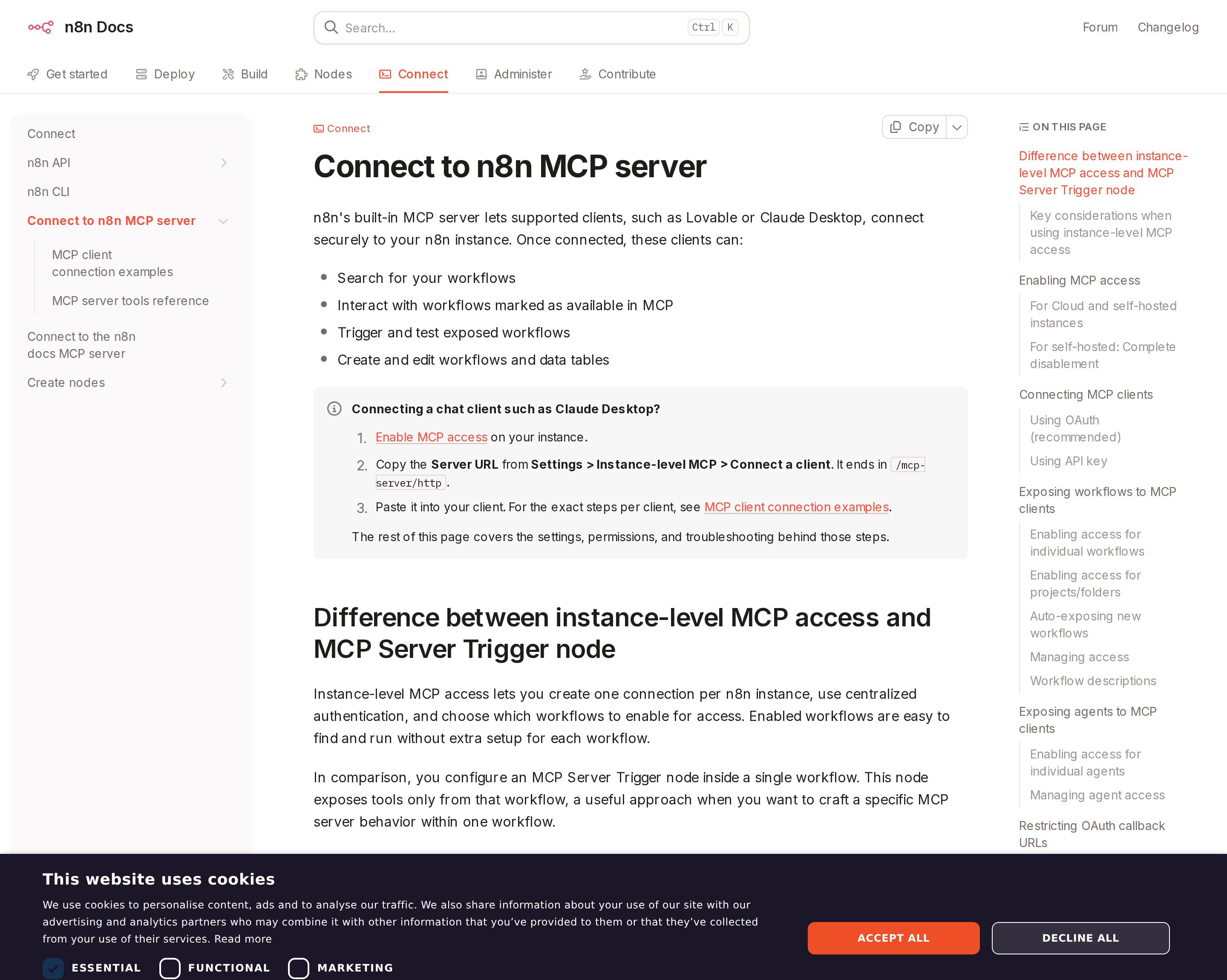 n8n's MCP Server Trigger node — the entry point that turns a workflow into an MCP server