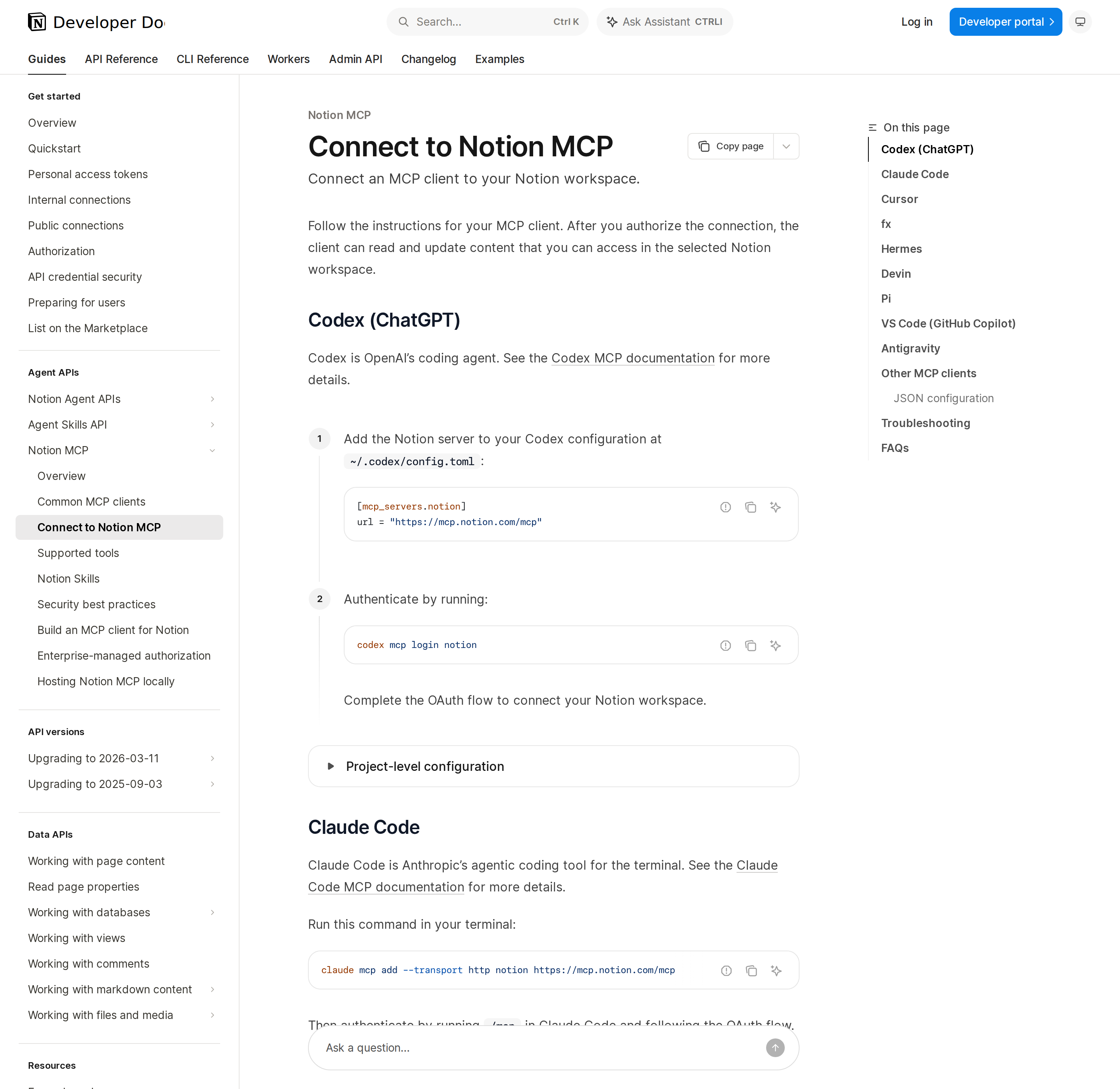 Connect to Notion MCP — per-client setup for Codex, Claude Code, and Cursor