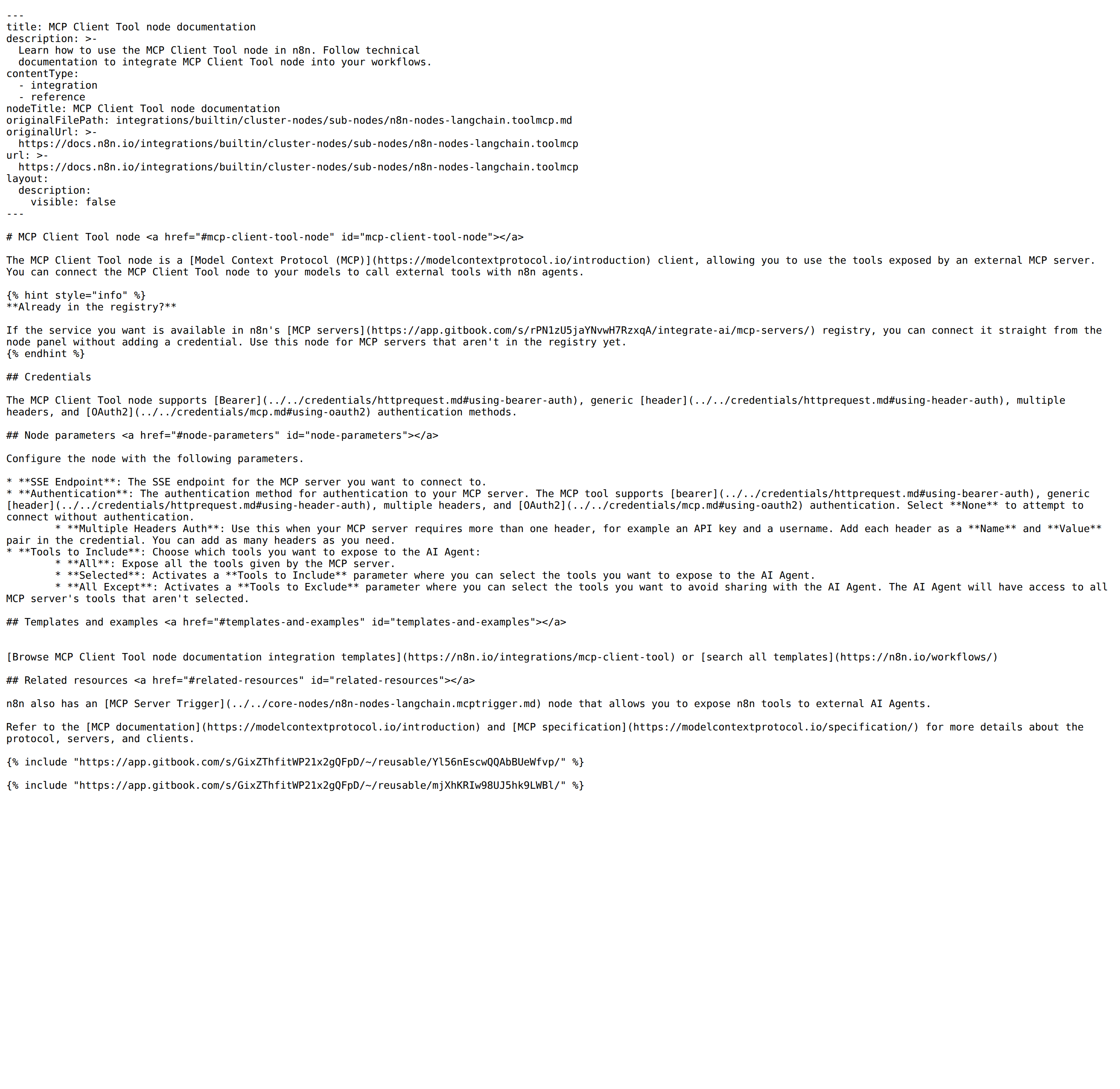 n8n's MCP Client Tool node documentation — n8n calling external MCP servers from inside an agent