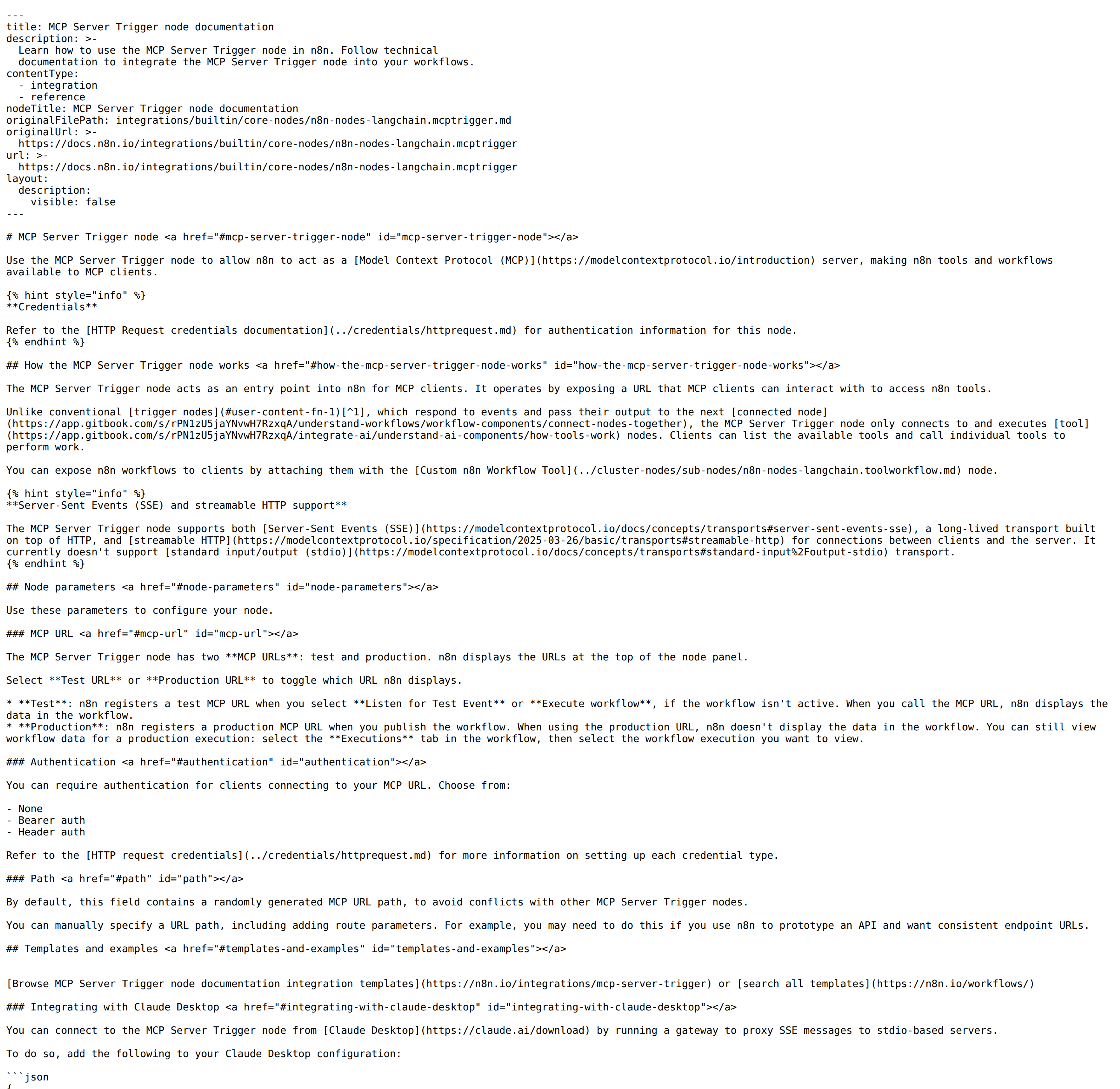 n8n's MCP Server Trigger node documentation — n8n exposing its own tools and workflows over MCP