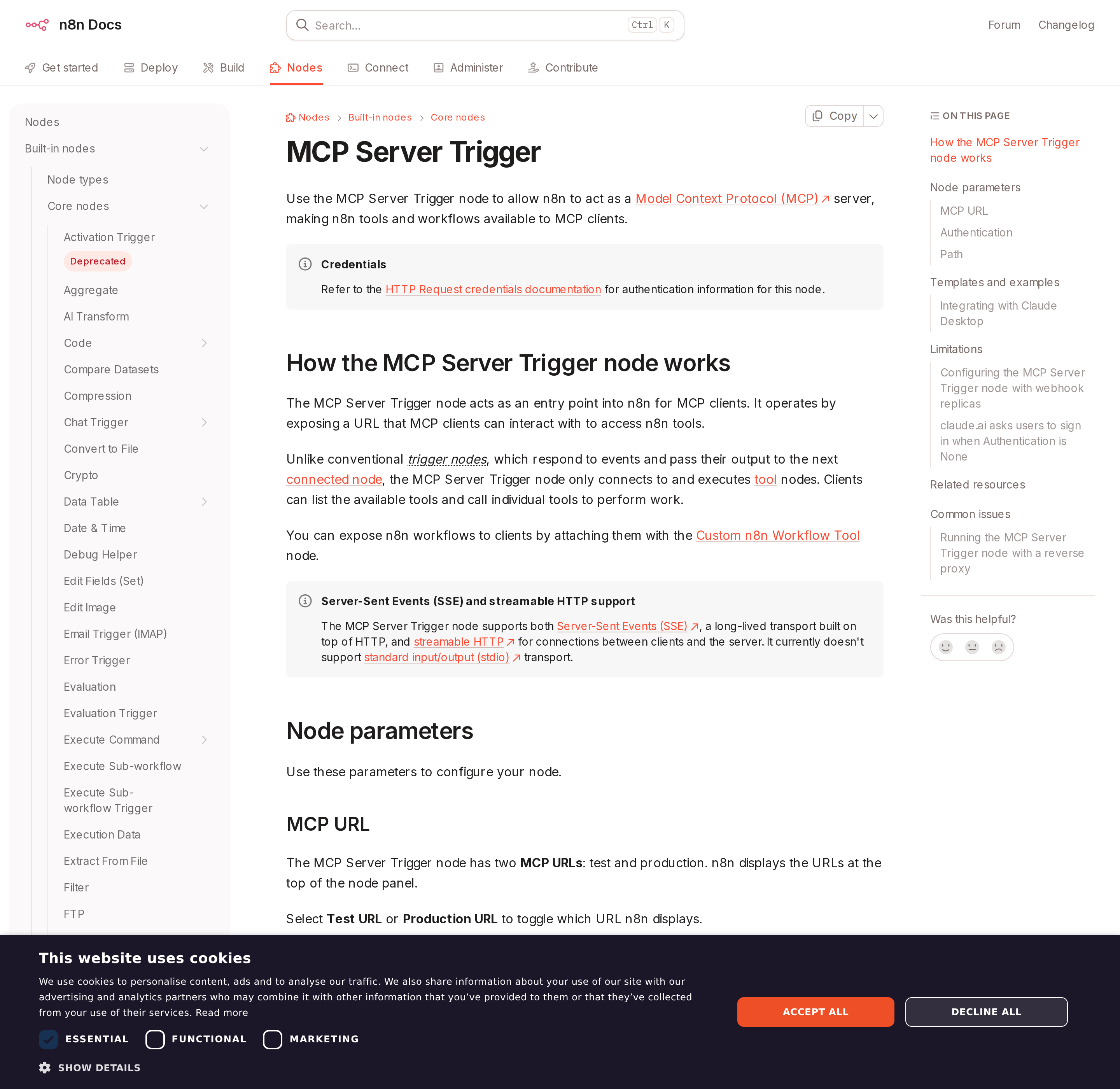 n8n's public MCP Server Trigger documentation page