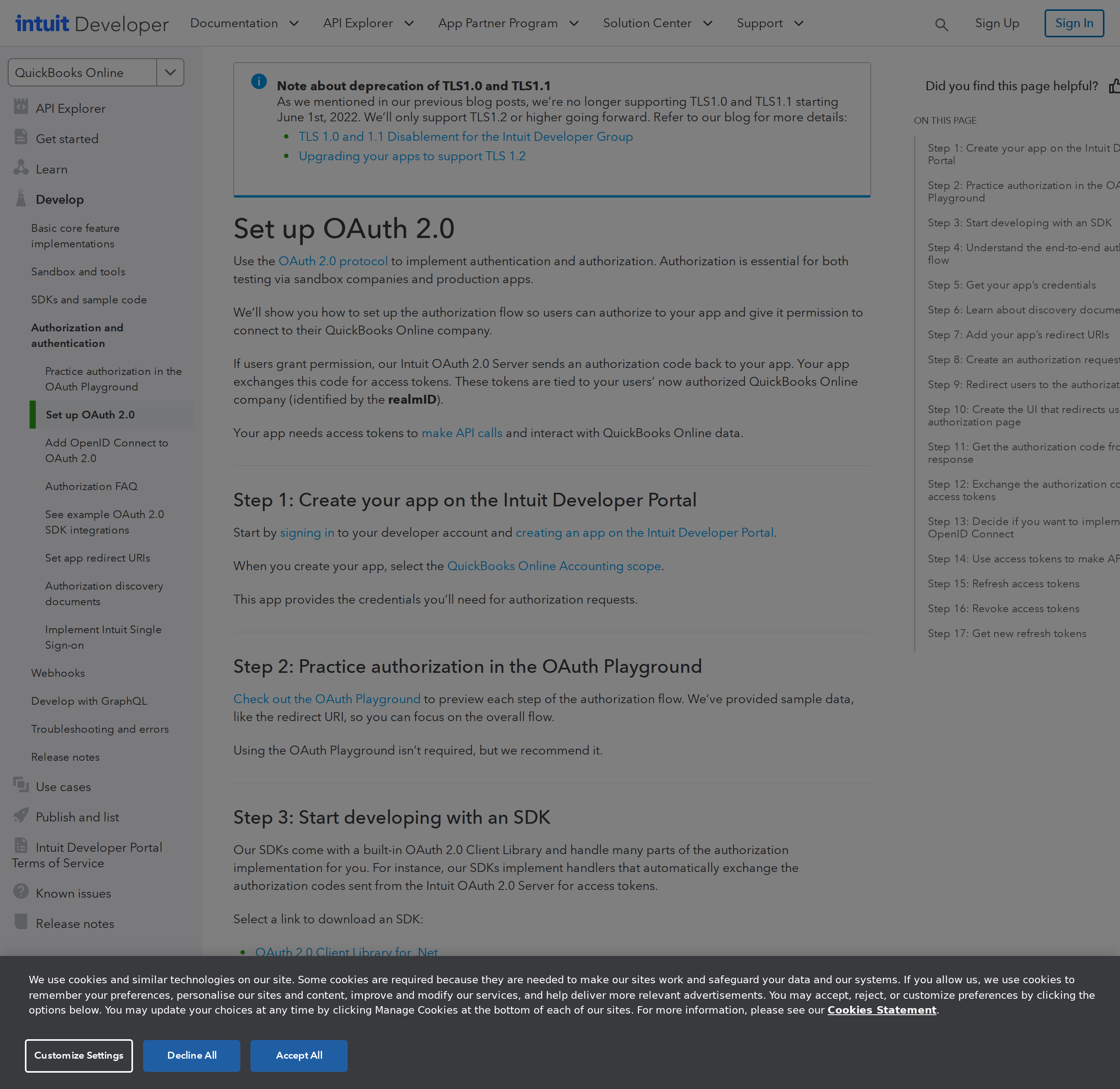 Intuit's OAuth 2.0 documentation — the authorisation flow, scopes and token endpoints for QuickBooks Online