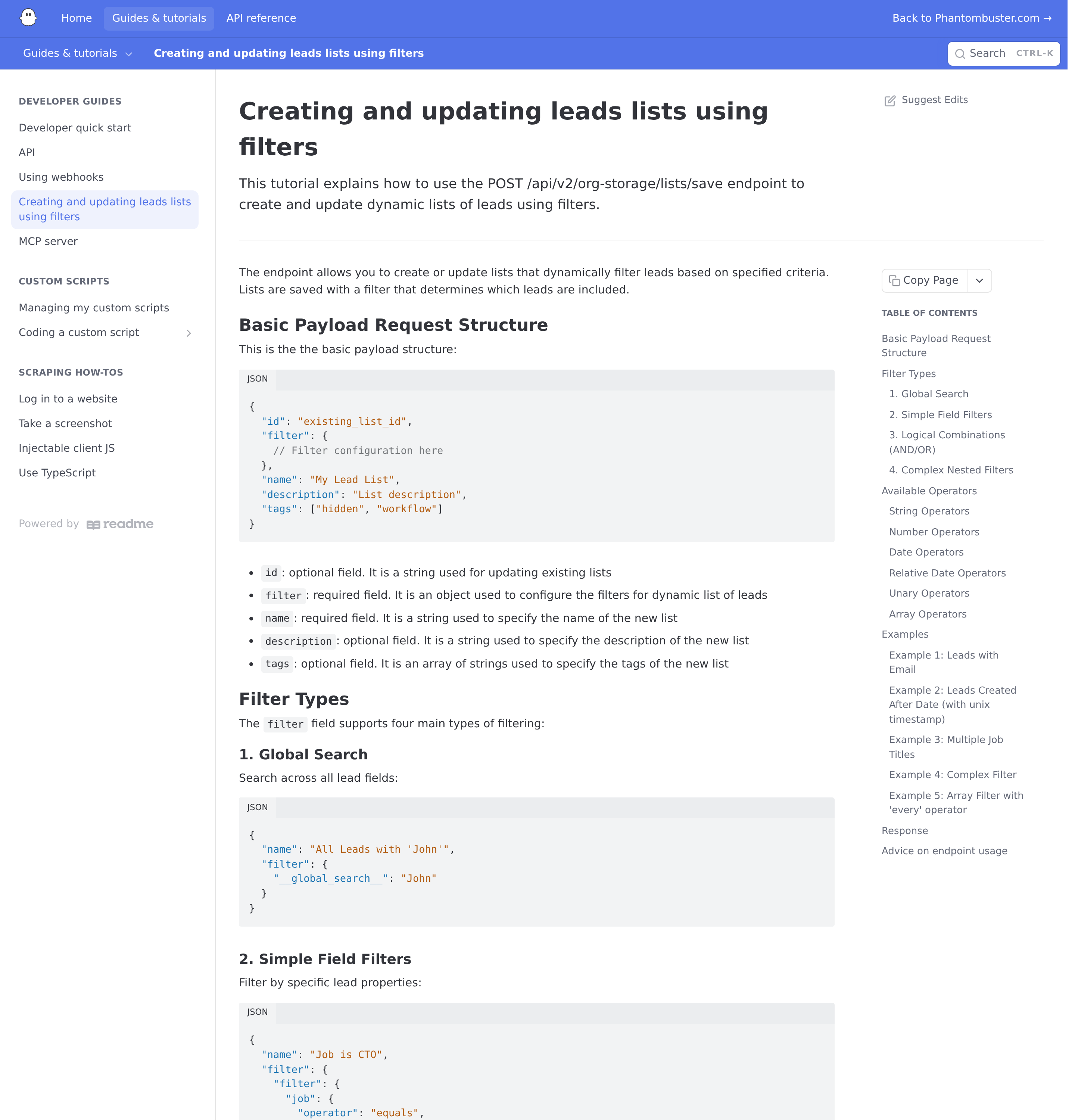 Creating and updating dynamic lead lists with filters in PhantomBuster