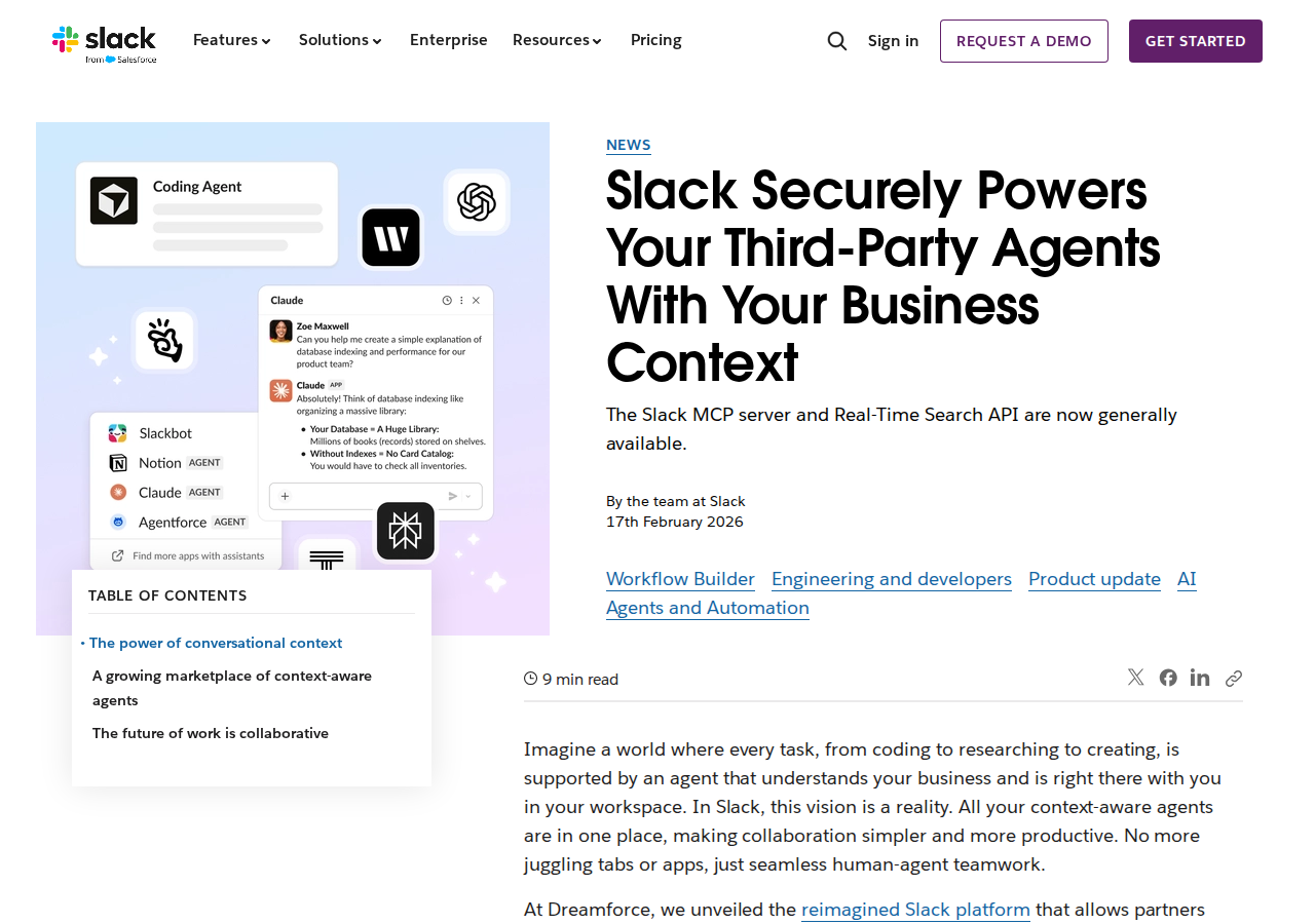 Slack's official announcement of the MCP server and Real-Time Search API