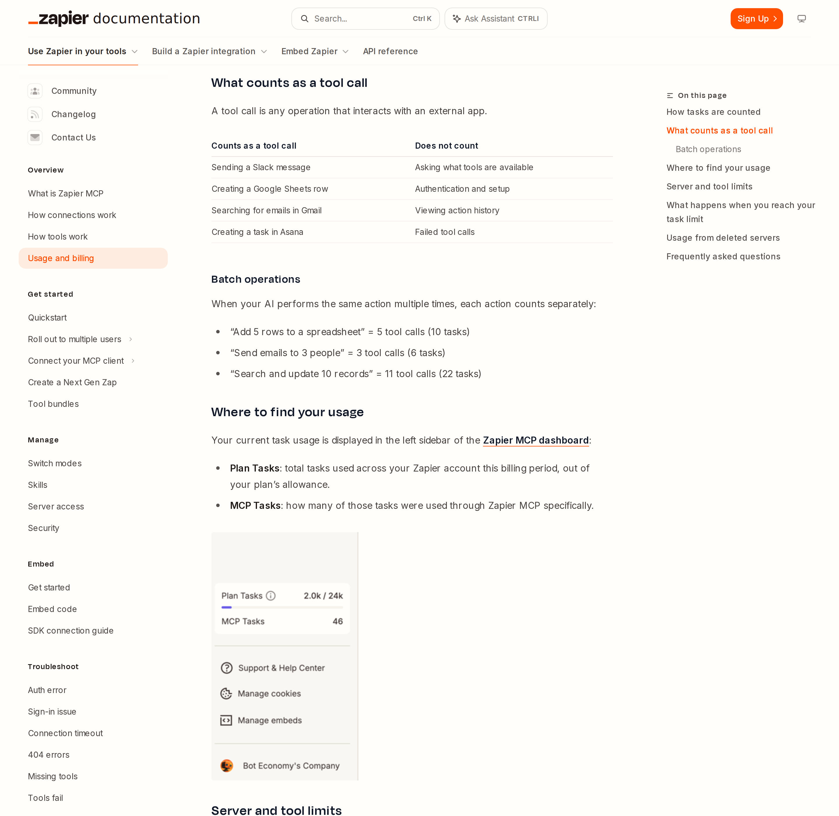 Zapier MCP usage and billing — two tasks per successful tool call